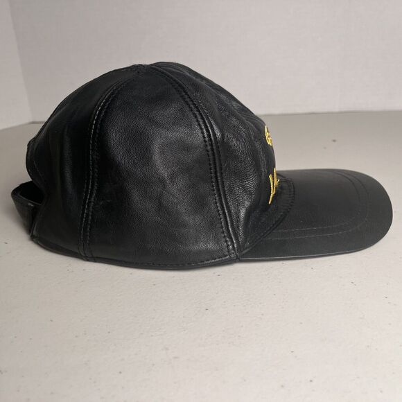 Jaguar Hat Baseball Cap Leather Adjustable Black Embroidered Yellow Logo Clean - Picture 5 of 12